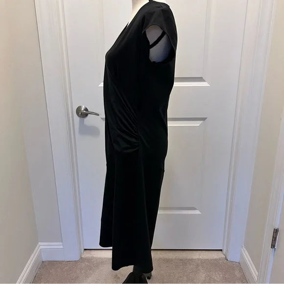 Athleta Black Jersey Knit Sheath Dress V-Neck Cap Sleeve SZL - Picture 4 of 7